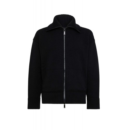 Jacheta DSQUARED2, Fake Stitch D2, Fermoar, Negru/Alb Jacheta DSQUARED2, Fake Stitch D2, Fermoar, Negru/Alb