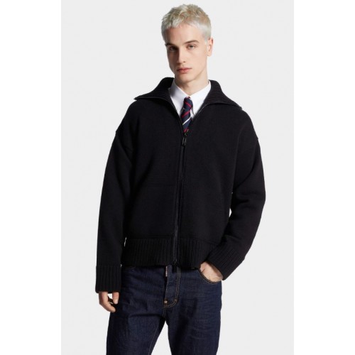 Jacheta DSQUARED2, Fake Stitch D2, Fermoar, Negru/Alb