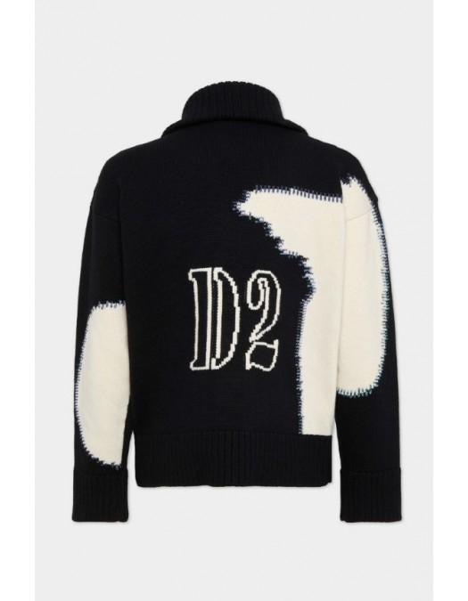 Jacheta DSQUARED2, Fake Stitch D2, Fermoar, Negru/Alb - S74HA1554D13134961