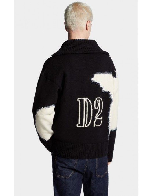 Jacheta DSQUARED2, Fake Stitch D2, Fermoar, Negru/Alb - S74HA1554D13134961