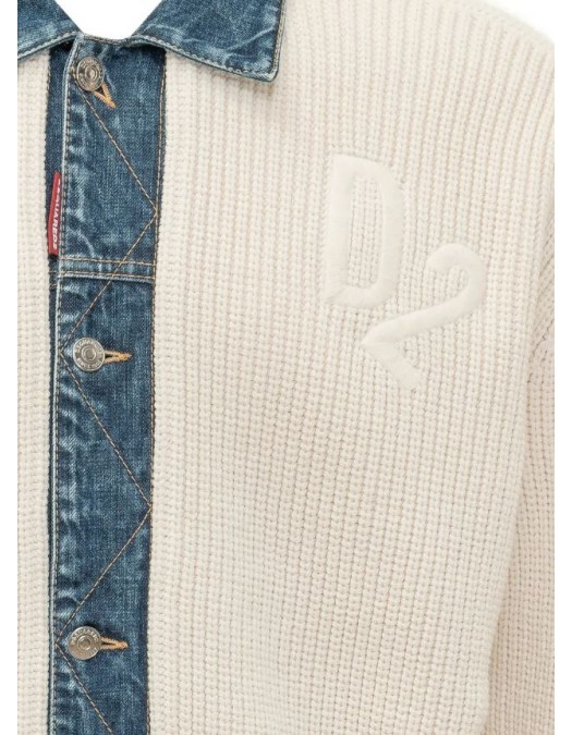 Cardigan DSQUARED2, Duo, Denim, Alb - S74HA1591D13185961