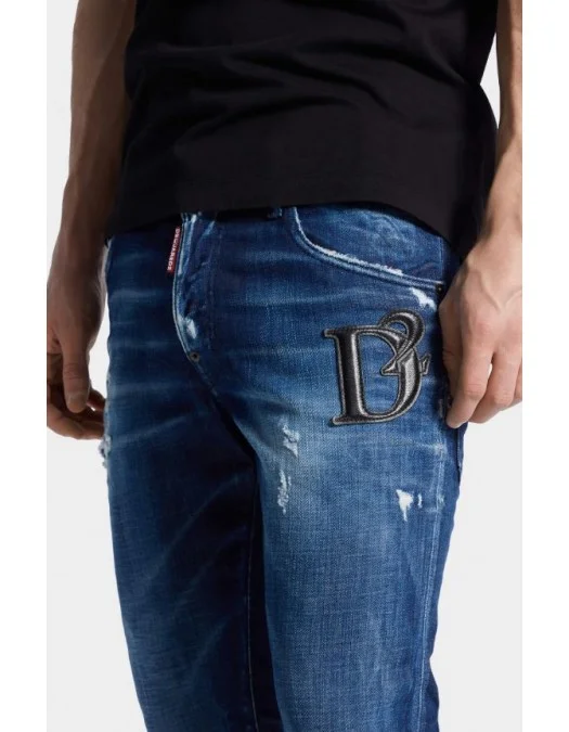 JEANS DSQUARED2, Dark Midnight Blue Wash, Logo piele, Skater Fit - S74LB1721D30010470