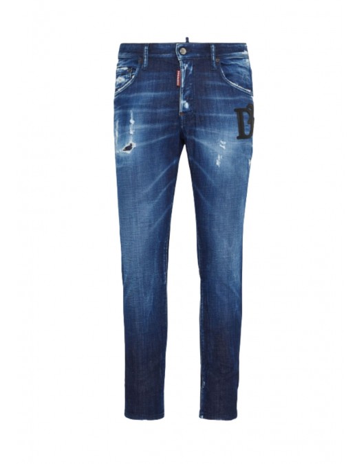 JEANS DSQUARED2, Dark Midnight Blue Wash, Logo piele, Skater Fit - S74LB1721D30010470 JEANS DSQUARED2, Dark Midnight Blue Wash, Logo piele, Skater Fit - S74LB1721D30010470
