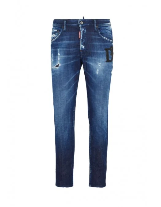 JEANS DSQUARED2, Dark Midnight Blue Wash, Logo piele, Skater Fit - S74LB1721D30010470