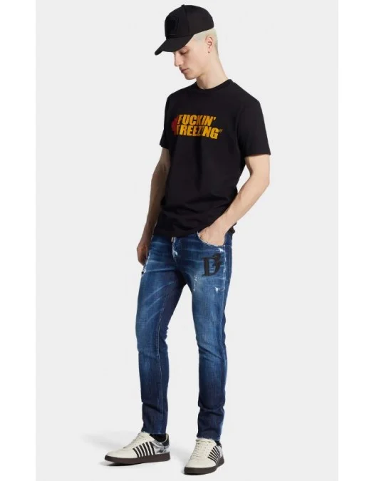 JEANS DSQUARED2, Dark Midnight Blue Wash, Logo piele, Skater Fit - S74LB1721D30010470