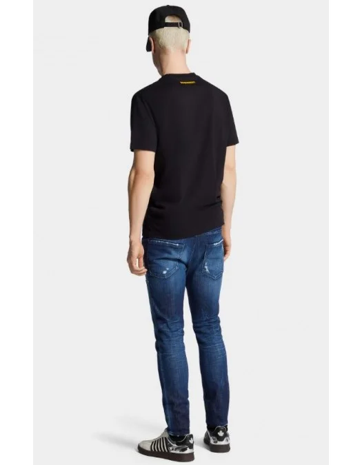 JEANS DSQUARED2, Dark Midnight Blue Wash, Logo piele, Skater Fit - S74LB1721D30010470