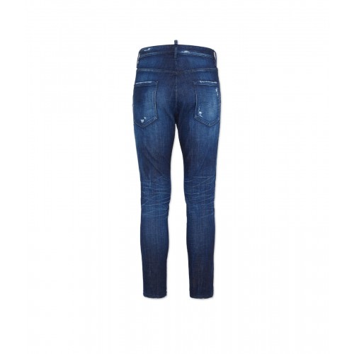 JEANS DSQUARED2, D2 logo Piele, Relax Long Crotch Jean, Bleumarin JEANS DSQUARED2, D2 logo Piele, Relax Long Crotch Jean, Bleumarin