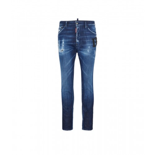 JEANS DSQUARED2, D2 logo Piele, Relax Long Crotch Jean, Bleumarin JEANS DSQUARED2, D2 logo Piele, Relax Long Crotch Jean, Bleumarin
