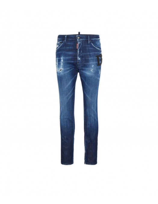 JEANS DSQUARED2, D2 logo Piele, Relax Long Crotch Jean, Bleumarin - S74LB1722D30010470