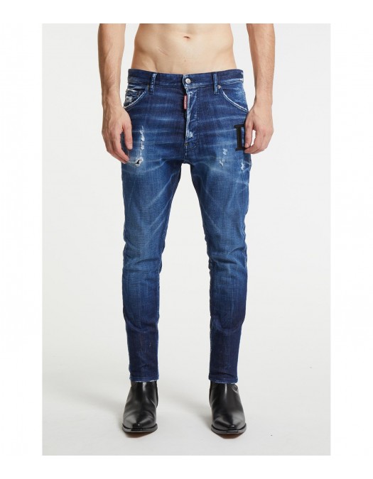 JEANS DSQUARED2, D2 logo Piele, Relax Long Crotch Jean, Bleumarin - S74LB1722D30010470