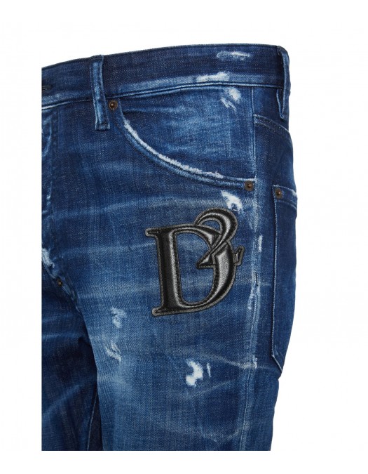 JEANS DSQUARED2, D2 logo Piele, Relax Long Crotch Jean, Bleumarin - S74LB1722D30010470