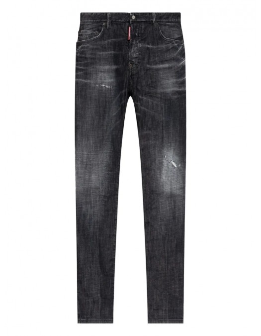 BLUGI DSQUARED2, Slim Fit, Logo Patch, Whiskering Effect, Black - S74LB1726S30357900