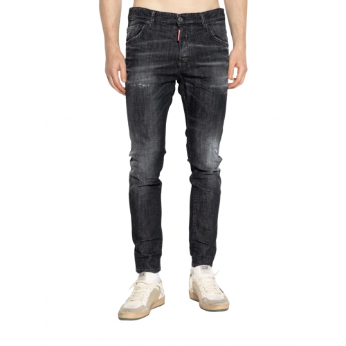 BLUGI DSQUARED2, Slim Fit, Logo Patch, Whiskering Effect, Black BLUGI DSQUARED2, Slim Fit, Logo Patch, Whiskering Effect, Black