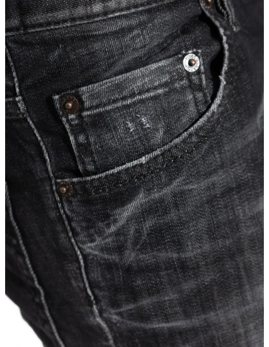 BLUGI DSQUARED2, Slim Fit, Logo Patch, Whiskering Effect, Black - S74LB1726S30357900