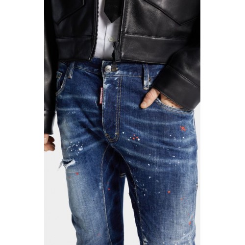JEANS DSQUARED2, Medium Red Spots Wash, Tedy Biker, Albastru