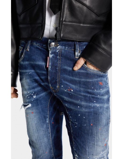 JEANS DSQUARED2, Medium Red Spots Wash, Tedy Biker, Albastru - S74LB1735S30664470