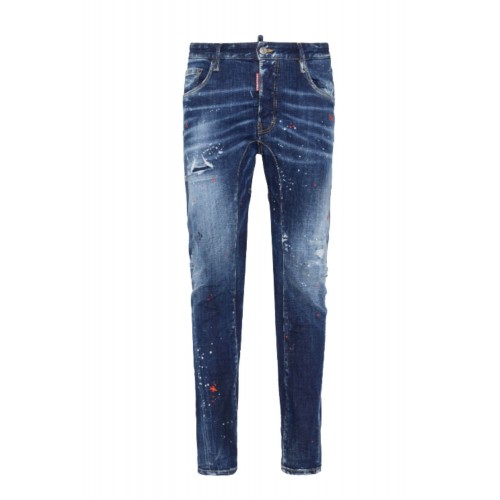 JEANS DSQUARED2, Medium Red Spots Wash, Tedy Biker, Albastru JEANS DSQUARED2, Medium Red Spots Wash, Tedy Biker, Albastru
