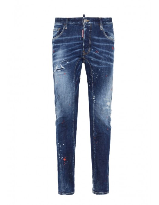 JEANS DSQUARED2, Medium Red Spots Wash, Tedy Biker, Albastru - S74LB1735S30664470