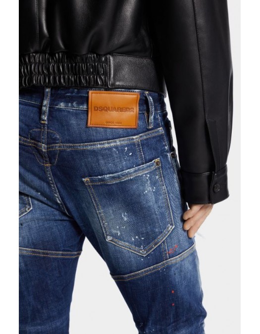 JEANS DSQUARED2, Medium Red Spots Wash, Tedy Biker, Albastru - S74LB1735S30664470