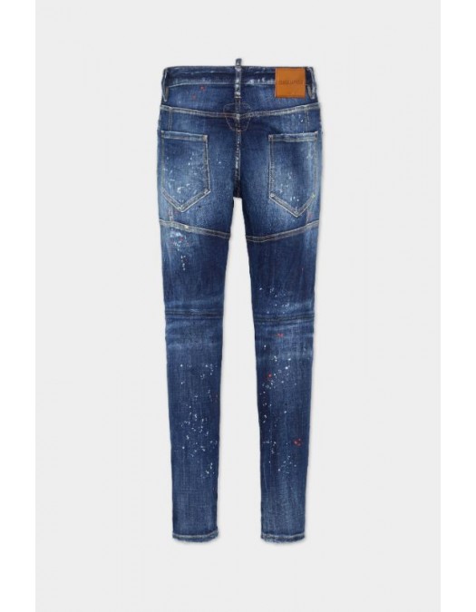 JEANS DSQUARED2, Medium Red Spots Wash, Tedy Biker, Albastru - S74LB1735S30664470