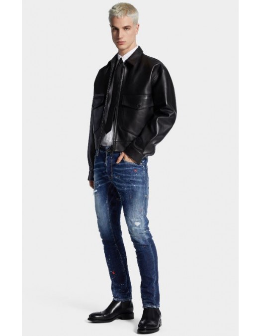 JEANS DSQUARED2, Medium Red Spots Wash, Tedy Biker, Albastru - S74LB1735S30664470
