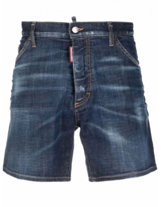 Pantaloni scurti DSQUARED2, Blue, Distressed logo-patch - S74MU0682S30342470