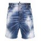 Pantaloni scurti DSQUARED2, Blue, Distressed logo-patch - S74MU0683S30342470