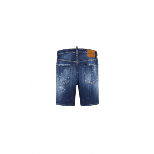 BLUGI SCURTI DSQUARED2, Paint-Splattered, Distressed Denim, Blue Marine BLUGI SCURTI DSQUARED2, Paint-Splattered, Distressed Denim, Blue Marine