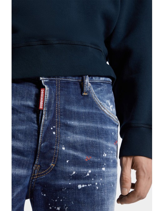 BLUGI SCURTI DSQUARED2, Paint-Splattered, Distressed Denim, Blue Marine - S74MU0914S30664470 BLUGI SCURTI DSQUARED2, Paint-Splattered, Distressed Denim, Blue Marine - S74MU0914S30664470