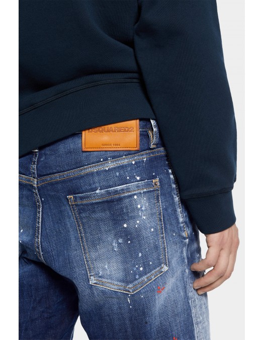 BLUGI SCURTI DSQUARED2, Paint-Splattered, Distressed Denim, Blue Marine - S74MU0914S30664470 BLUGI SCURTI DSQUARED2, Paint-Splattered, Distressed Denim, Blue Marine - S74MU0914S30664470