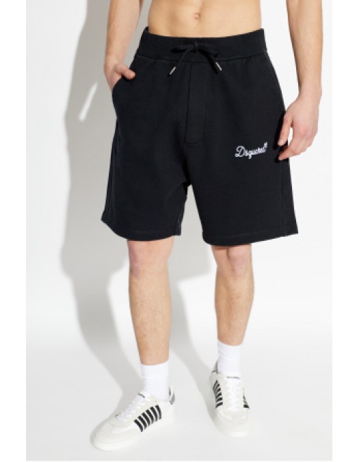 Bermude DSQUARED2, SCHWARZ Baumwollshorts mit gesticktem Logo - S74MU0969D25029900