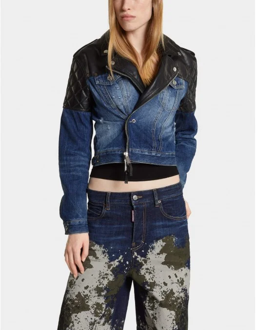 Geaca DSQUARED2, Butch Denim Hybrid Jean, Black, Blue - S75AM1106S30309470 Geaca DSQUARED2, Butch Denim Hybrid Jean, Black, Blue - S75AM1106S30309470