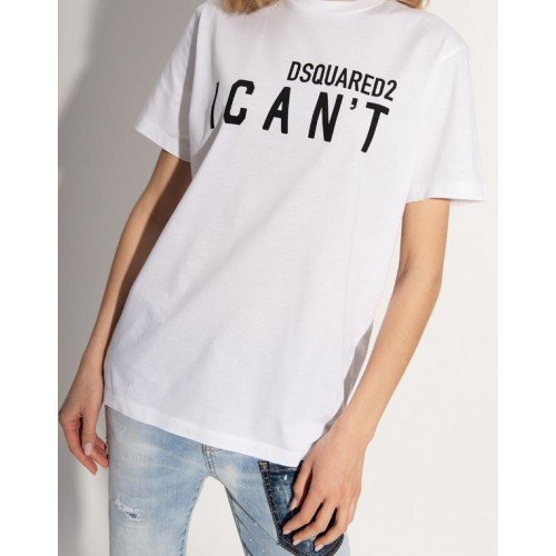 Tricou Dsquared2, Print I CAN'T frontal, Alb