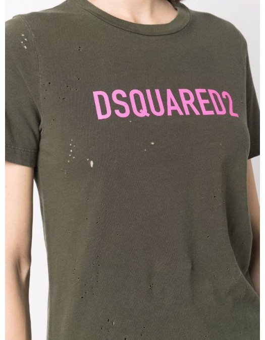 Tricou DSQUARED2, Logo pink, Kaki - S75GD0309S22507154
