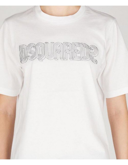 Tricou DSQUARED2, Insertie Double Brand, Alb - S75GD0372S23009100
