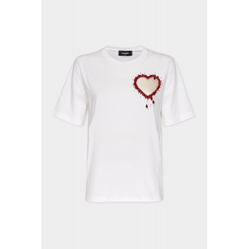 Tricou DSQUARED2, Heart Insert, Easy Fit, White
