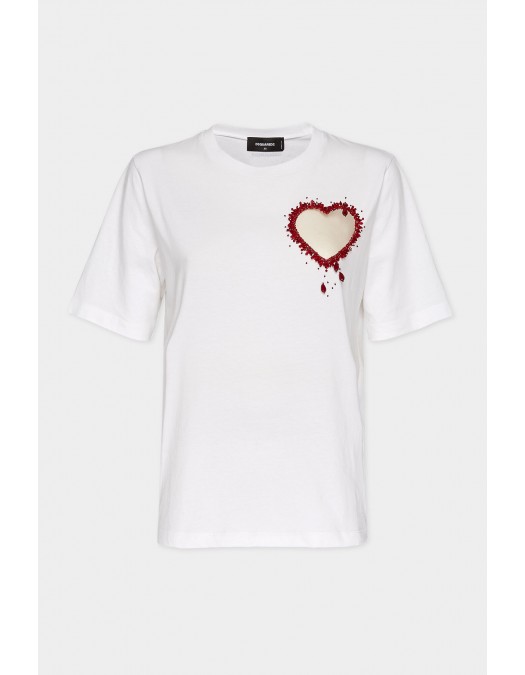 Tricou DSQUARED2, Heart Insert, Easy Fit, White - S75GD0423S24662100