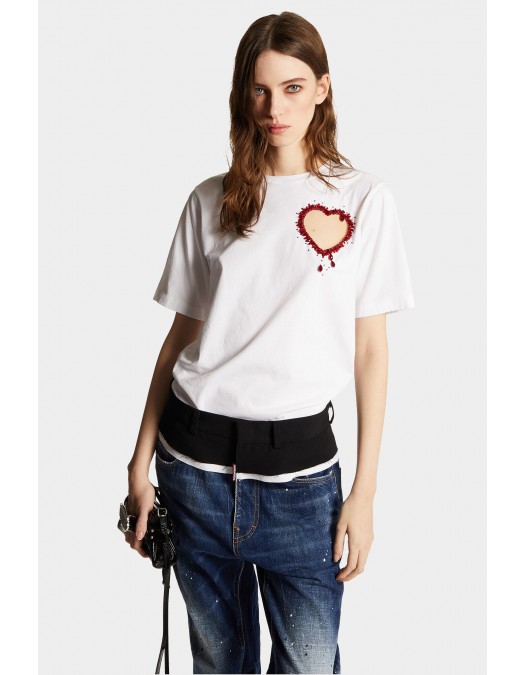 Tricou DSQUARED2, Heart Insert, Easy Fit, White - S75GD0423S24662100