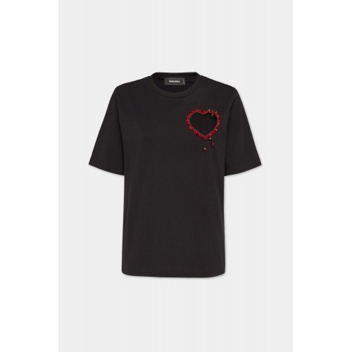 Tricou DSQUARED2, Heart Insert, Easy Fit, Black