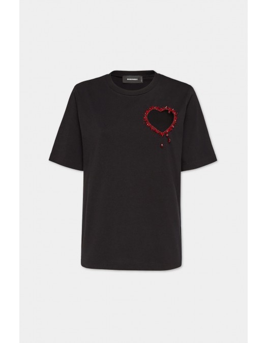 Tricou DSQUARED2, Heart Insert, Easy Fit, Black - S75GD0423S24662900