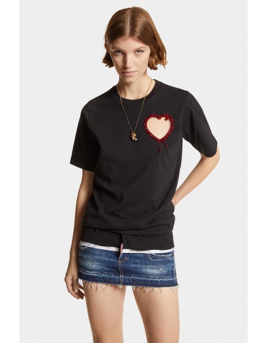 Tricou DSQUARED2, Heart Insert, Easy Fit, Black - S75GD0423S24662900