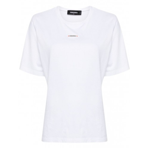 Tricou DSQUARED2, Small Front Logo, Red Details, White Tricou DSQUARED2, Small Front Logo, Red Details, White