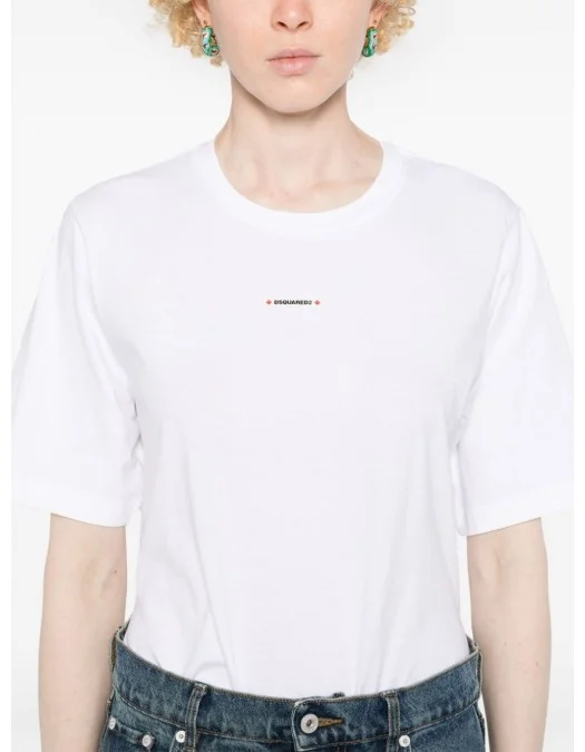 Tricou DSQUARED2, Small Front Logo, Red Details, White - S75GD0424S24668100 Tricou DSQUARED2, Small Front Logo, Red Details, White - S75GD0424S24668100