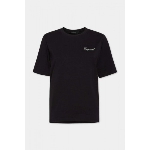 Tricou DSQUARED2, Easy Fit Crystal Logo, Black Tricou DSQUARED2, Easy Fit Crystal Logo, Black