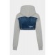 Hanorac DSQUARED2, Medium Ripped Wash Denim Mix Cropped Hybrid Hoodie - S75HG0118DTJ004961