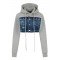 Hanorac DSQUARED2, Medium Ripped Wash Denim Mix Cropped Hybrid Hoodie