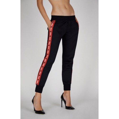 Pantaloni Dsquared2, Insertie rosie cu frunza, Negru