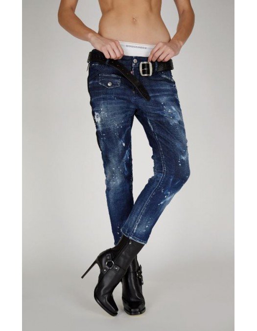 Jeans Dsquared2, Fermoar metalic inserat, Albastru - S75LB0438470