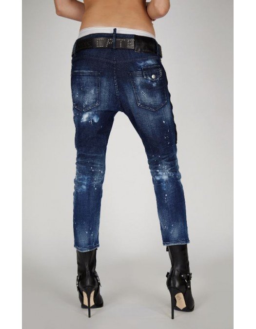Jeans Dsquared2, Fermoar metalic inserat, Albastru - S75LB0438470