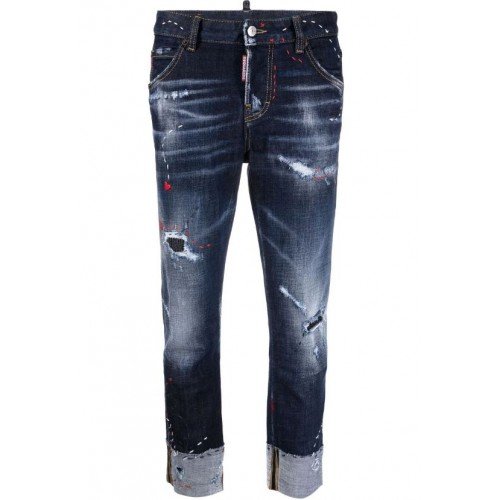 Jeans DSQUARED2, Cropped Heart Motif, Blue